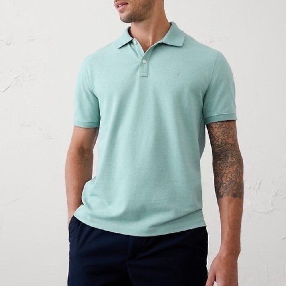 Banana Republic Pique Polo Shirt Slim Fit Blue Organic Cotton Sz Xl Nwt Preppy